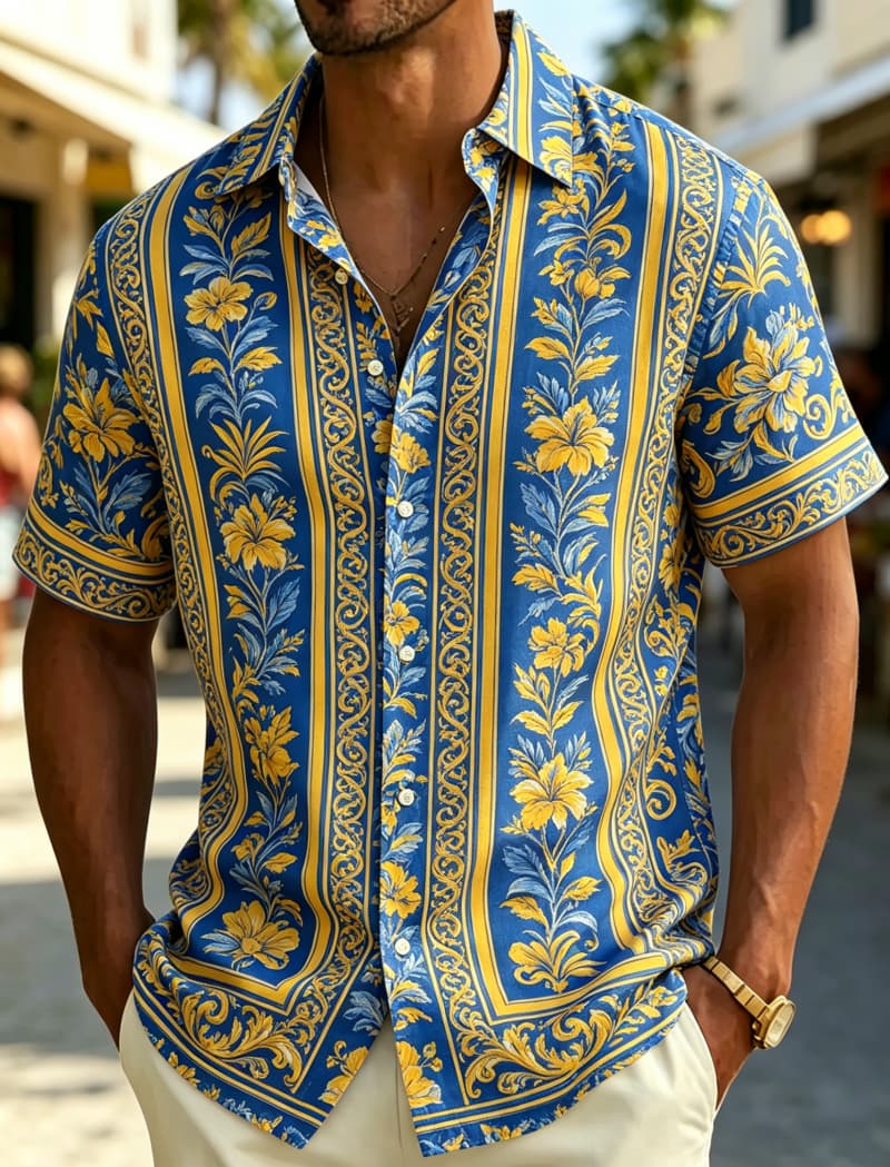 Resort Shirt Floral - Herenshirt met korte mouwen, revers, vintage
