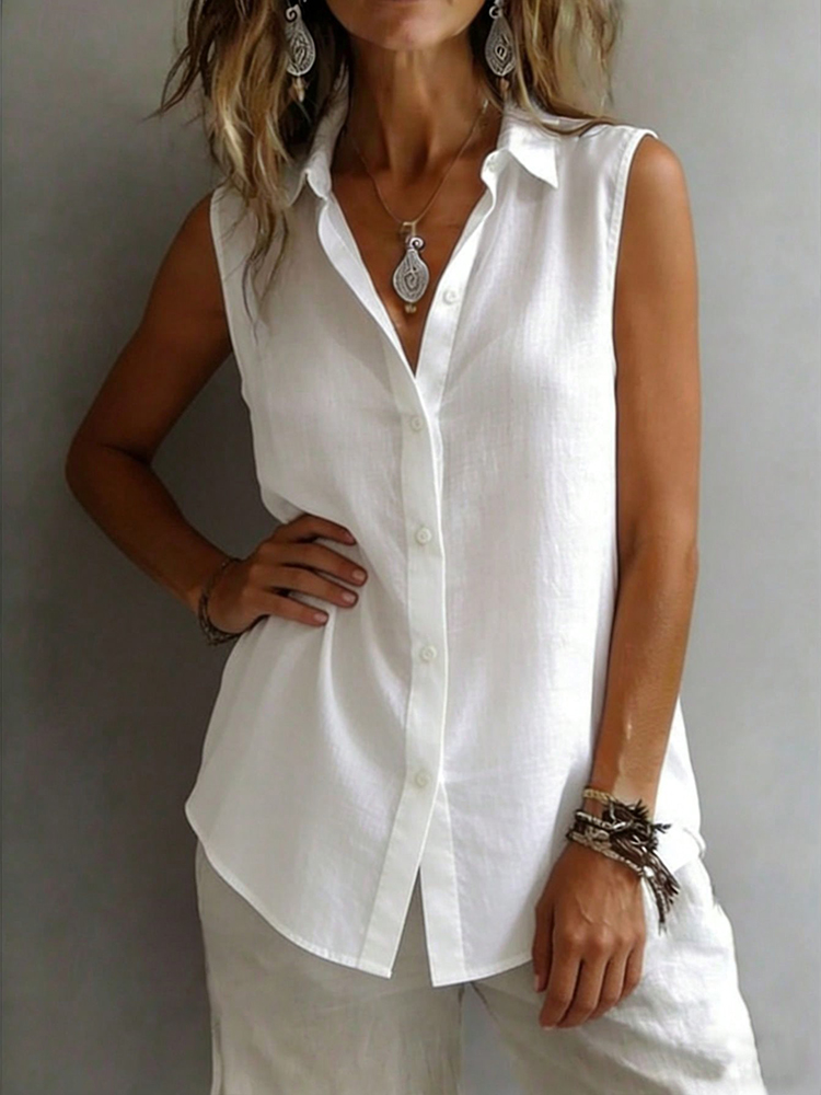 Modieus en elegant mouwloos ov - Shirt Camp Collar recensie en prijs