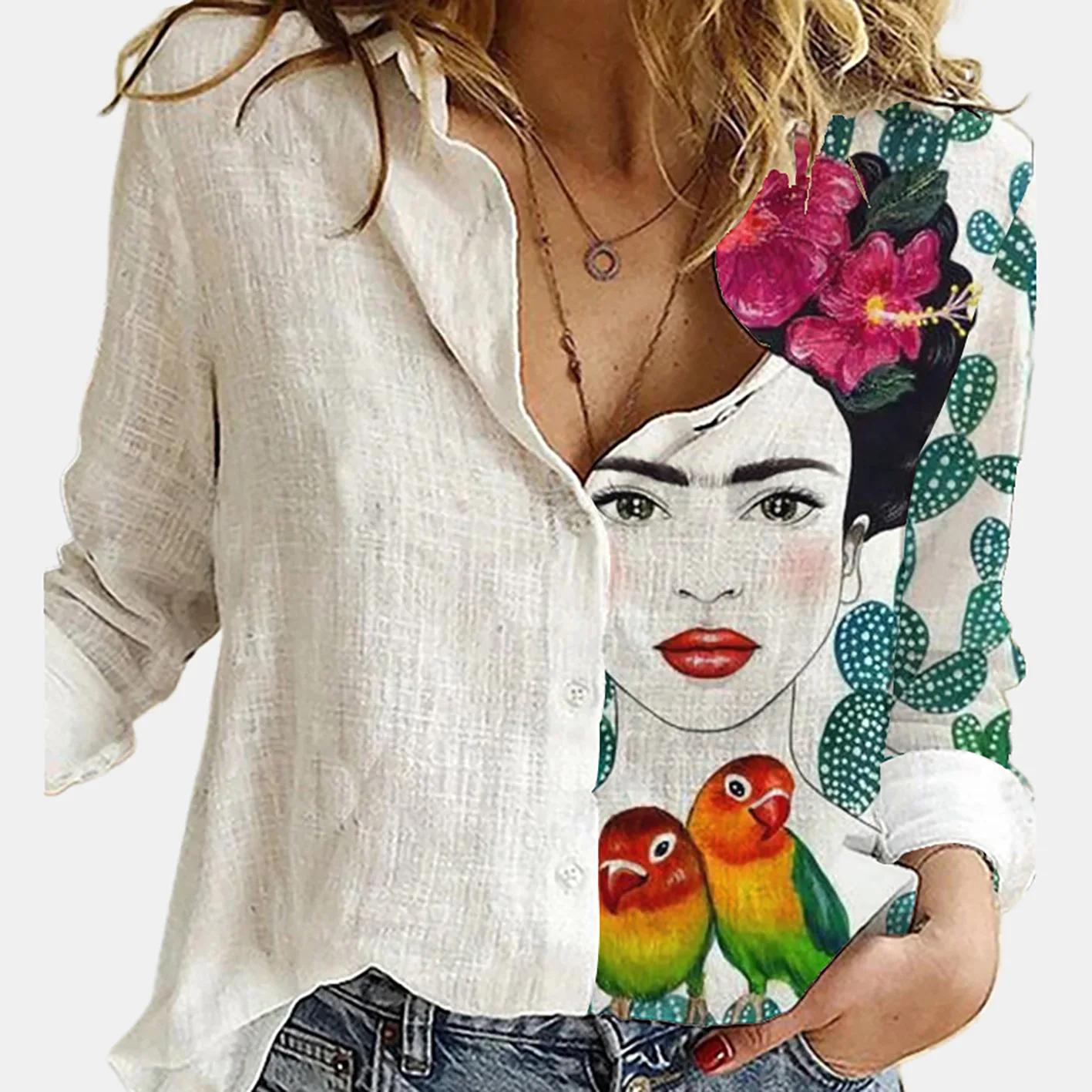 Dames lente en herfst lange mo - Shirt Camp Collar recensie en prijs